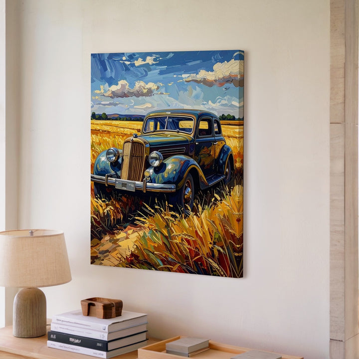 Wheatfield Mercedes Canvas – Van Gogh-Inspired Vintage Car Art - Gifitto