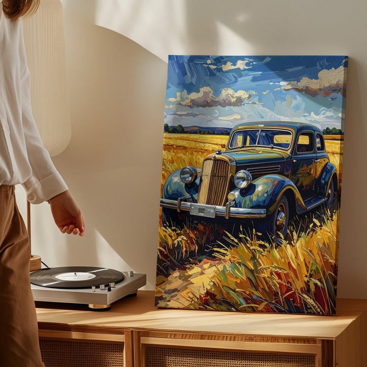 Wheatfield Mercedes Canvas – Van Gogh-Inspired Vintage Car Art - Gifitto