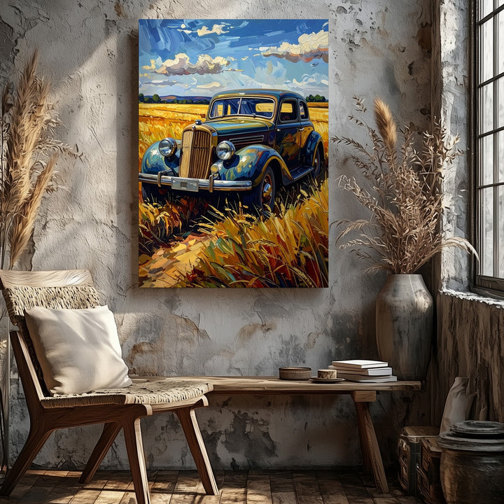 Wheatfield Mercedes Canvas – Van Gogh-Inspired Vintage Car Art - Gifitto