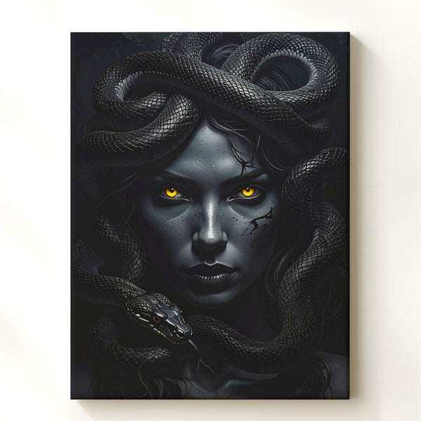 Shadow Medusa Canvas – Mysterious Woman with Glowing Eyes and Serpent Hair - Gifitto