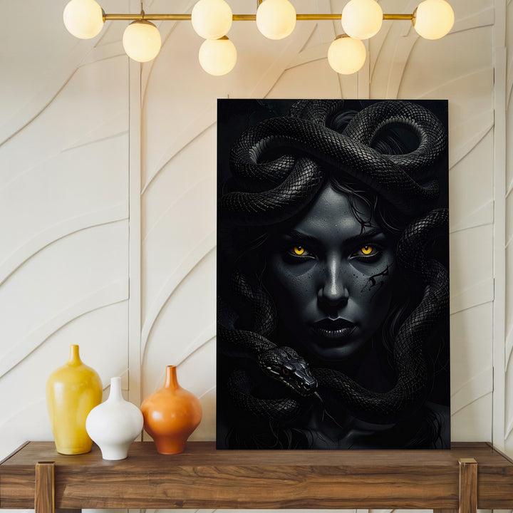 Shadow Medusa Canvas – Mysterious Woman with Glowing Eyes and Serpent Hair - Gifitto