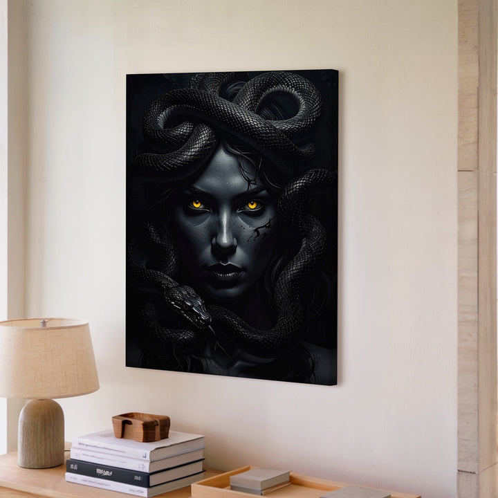 Shadow Medusa Canvas – Mysterious Woman with Glowing Eyes and Serpent Hair - Gifitto