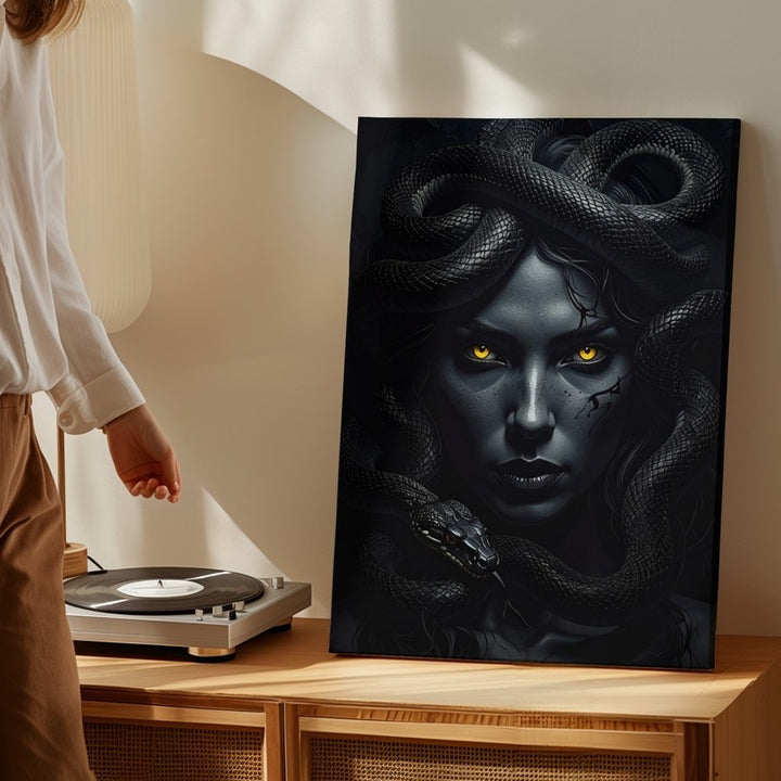 Shadow Medusa Canvas – Mysterious Woman with Glowing Eyes and Serpent Hair - Gifitto