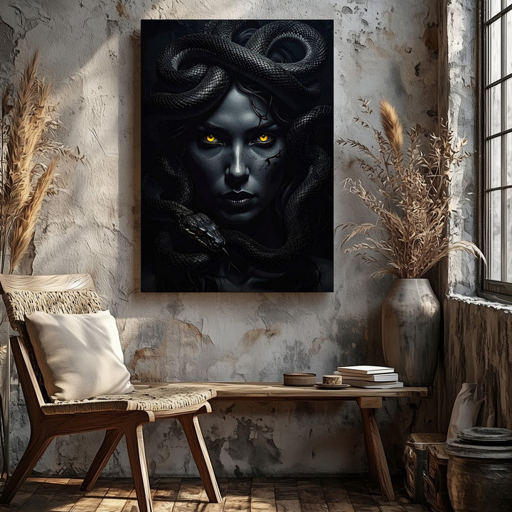 Shadow Medusa Canvas – Mysterious Woman with Glowing Eyes and Serpent Hair - Gifitto
