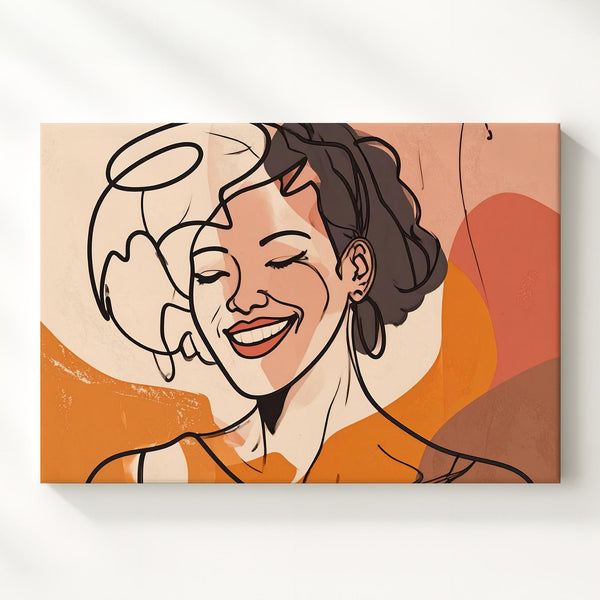 Joyful Expression Canvas – Playful Line Drawing of Woman with Bold Color Blocks - Gifitto