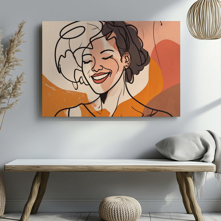 Joyful Expression Canvas – Playful Line Drawing of Woman with Bold Color Blocks - Gifitto