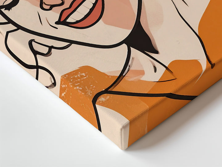 Joyful Expression Canvas – Playful Line Drawing of Woman with Bold Color Blocks - Gifitto