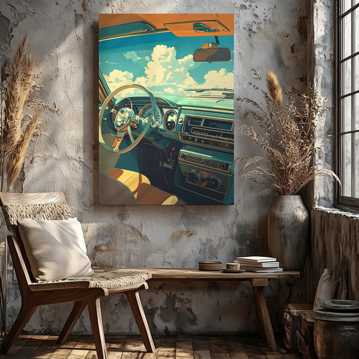 Retro Dashboard Daydream Canvas – Classic Convertible Interior Art - Gifitto