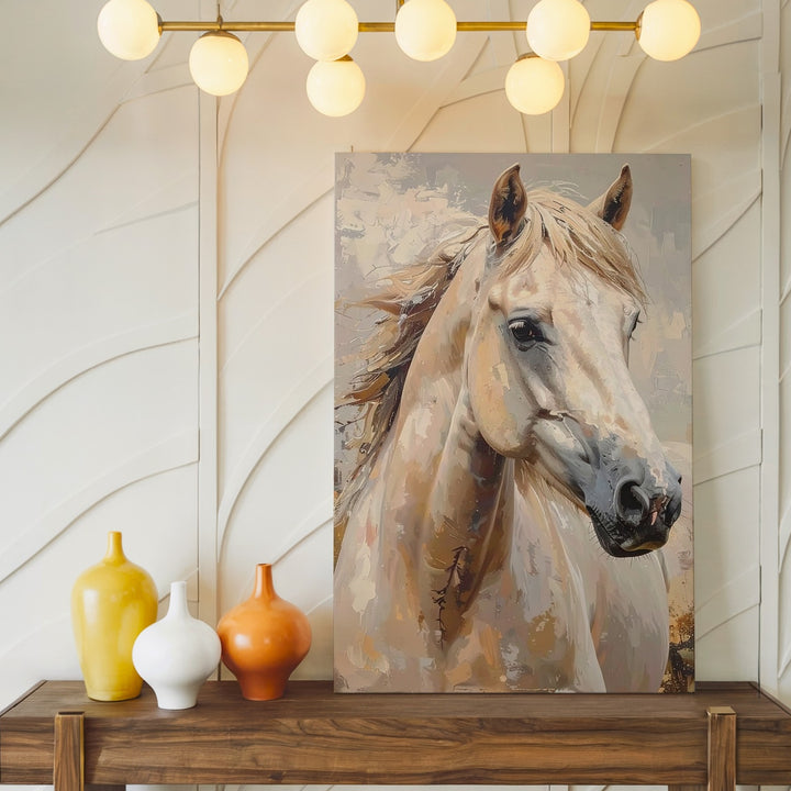 Whispered Light Canvas – Soft Impressionist Portrait of Cream Horse - Gifitto