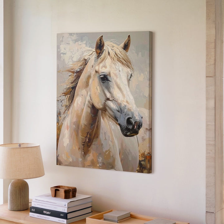 Whispered Light Canvas – Soft Impressionist Portrait of Cream Horse - Gifitto