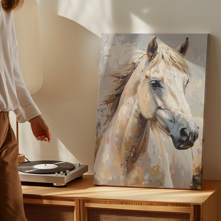 Whispered Light Canvas – Soft Impressionist Portrait of Cream Horse - Gifitto