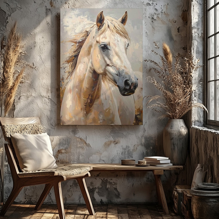 Whispered Light Canvas – Soft Impressionist Portrait of Cream Horse - Gifitto