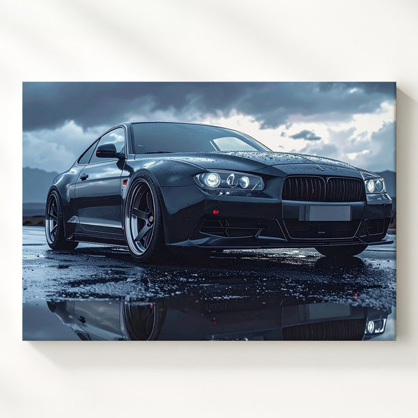 BMW M4 Sunset Reflection Canvas – Black Performance Car on Wet Road - Gifitto