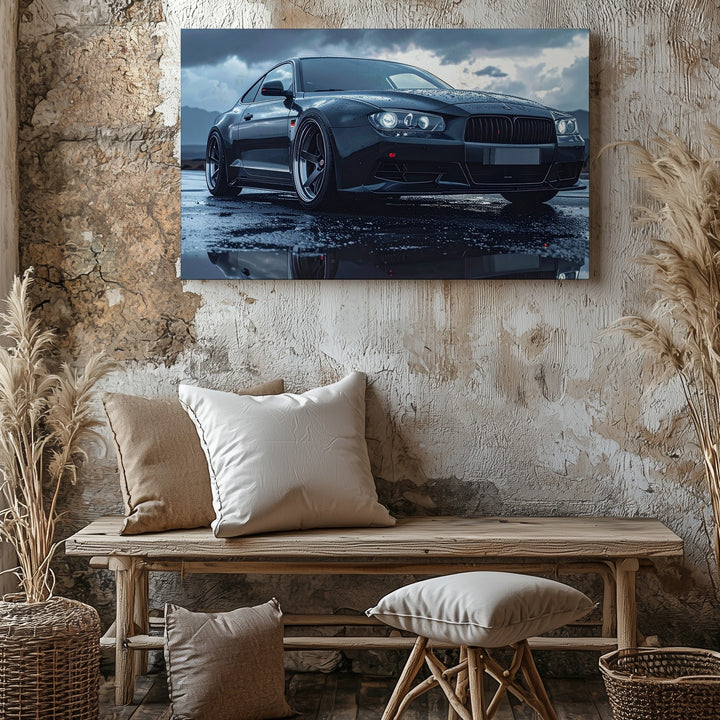 BMW M4 Sunset Reflection Canvas – Black Performance Car on Wet Road - Gifitto
