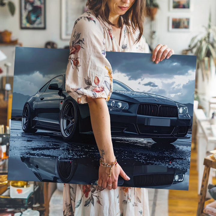 BMW M4 Sunset Reflection Canvas – Black Performance Car on Wet Road - Gifitto