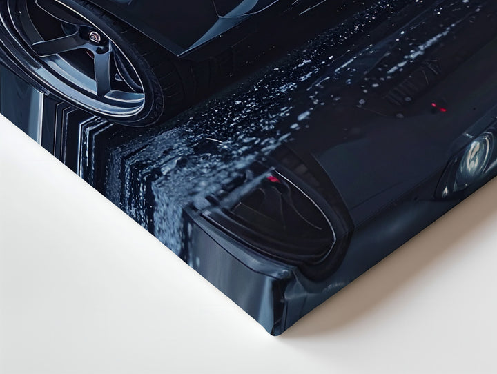 BMW M4 Sunset Reflection Canvas – Black Performance Car on Wet Road - Gifitto