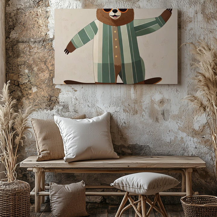 Skateboarding Bear Canvas – Whimsical Pajama Animal Wall Art for Playful Spaces - Gifitto