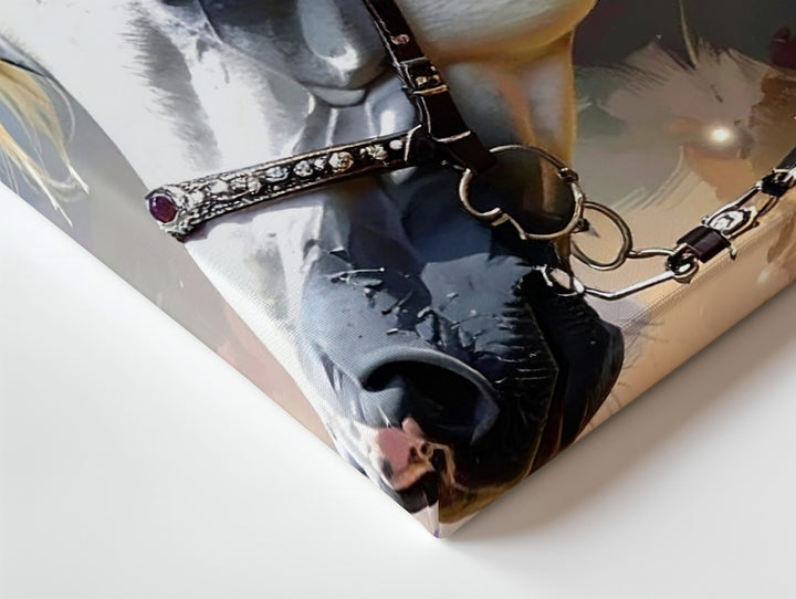 Celestial Grace Canvas – Fantasy White Horse with Jewel-Toned Mane - Gifitto