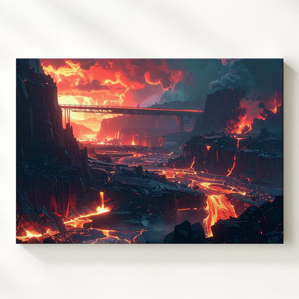 Molten Alien Landscape Canvas – Fiery Rivers and Volcanic Cliffs - Gifitto