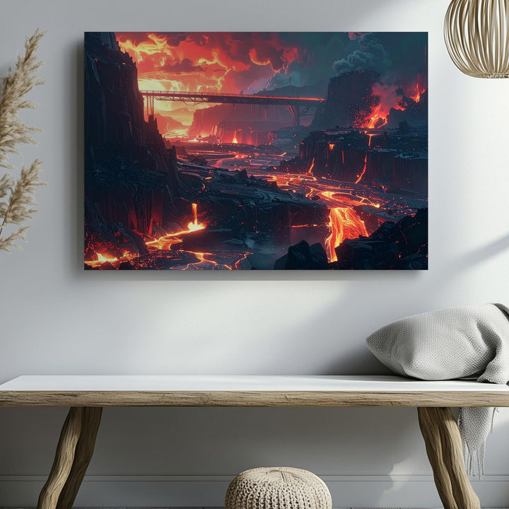 Molten Alien Landscape Canvas – Fiery Rivers and Volcanic Cliffs - Gifitto