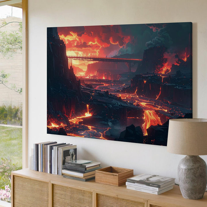 Molten Alien Landscape Canvas – Fiery Rivers and Volcanic Cliffs - Gifitto