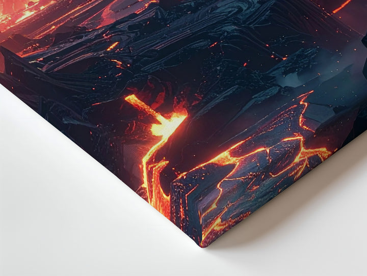 Molten Alien Landscape Canvas – Fiery Rivers and Volcanic Cliffs - Gifitto