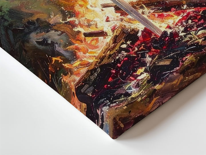 Sword in the Flame Canvas – Dramatic Fantasy Bonfire Wall Art - Gifitto