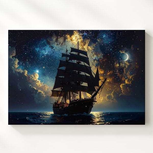 Starlit Voyage Canvas – Celestial Tall Ship Sailing Through the Cosmic Sea - Gifitto