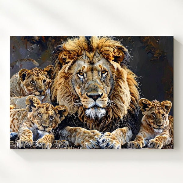 Lion Family Canvas – Majestic Wildlife Portrait of Love & Protection - Gifitto