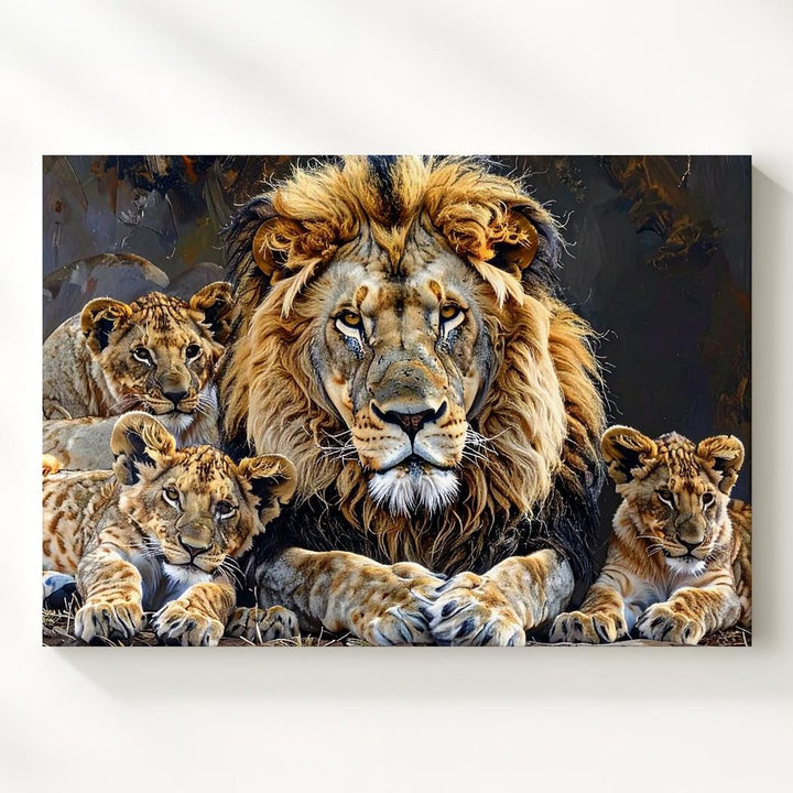 Lion Family Canvas – Majestic Wildlife Portrait of Love & Protection - Gifitto