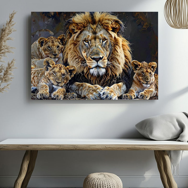 Lion Family Canvas – Majestic Wildlife Portrait of Love & Protection - Gifitto