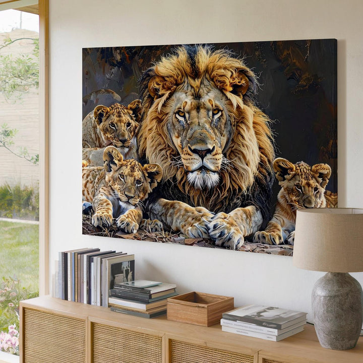 Lion Family Canvas – Majestic Wildlife Portrait of Love & Protection - Gifitto