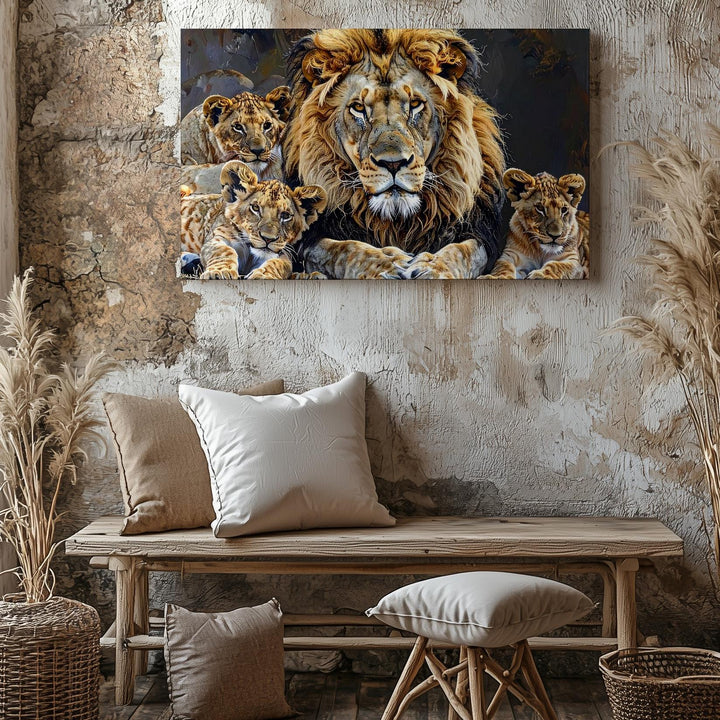 Lion Family Canvas – Majestic Wildlife Portrait of Love & Protection - Gifitto