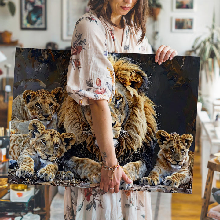 Lion Family Canvas – Majestic Wildlife Portrait of Love & Protection - Gifitto