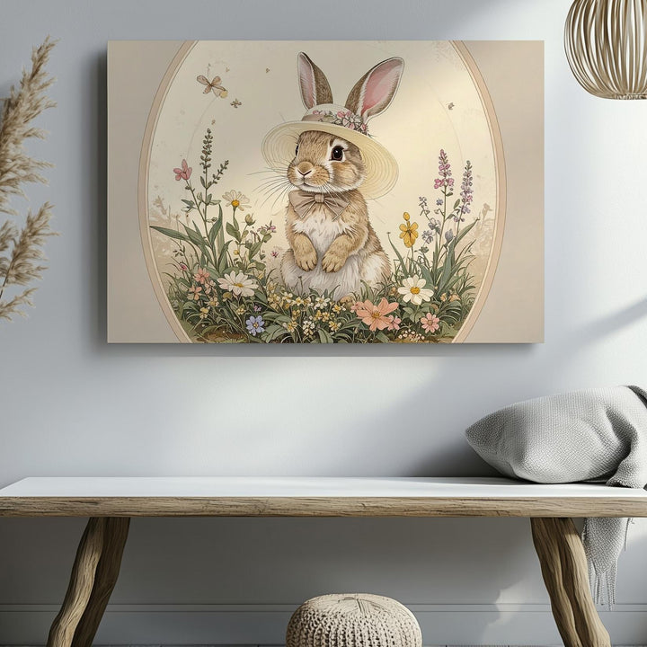 Minimalist Rabbit Floral Canvas – Sweet Spring Wall Art - Gifitto