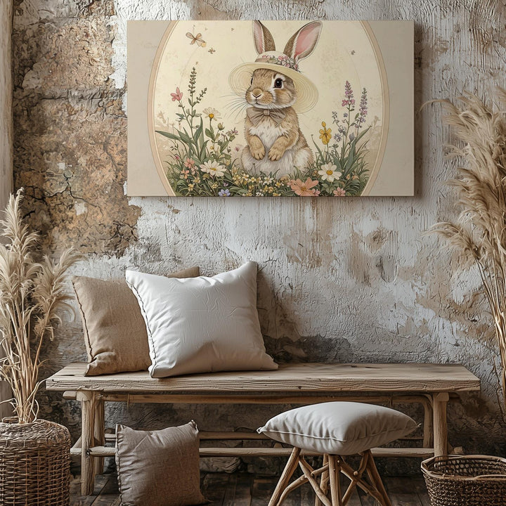 Minimalist Rabbit Floral Canvas – Sweet Spring Wall Art - Gifitto