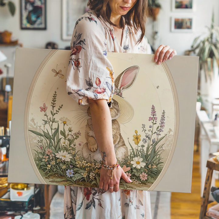 Minimalist Rabbit Floral Canvas – Sweet Spring Wall Art - Gifitto