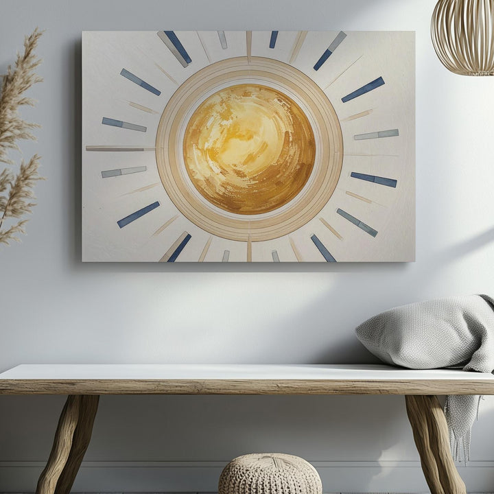 Stylized Sun with Radiating Sunbeams Canvas – Modern Nursery Wall Art - Gifitto