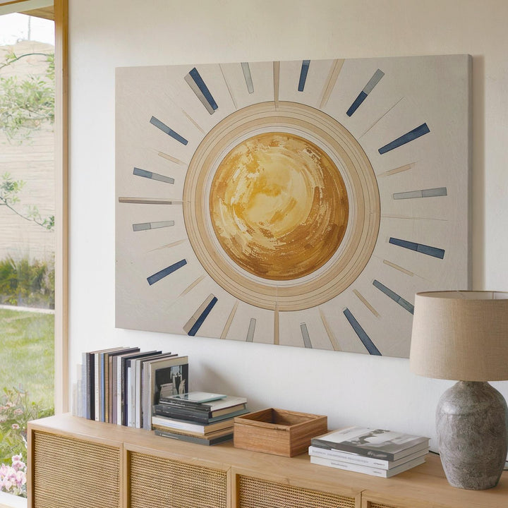 Stylized Sun with Radiating Sunbeams Canvas – Modern Nursery Wall Art - Gifitto