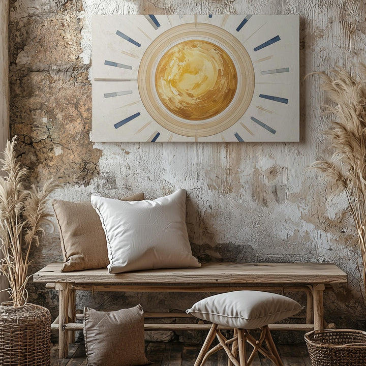 Stylized Sun with Radiating Sunbeams Canvas – Modern Nursery Wall Art - Gifitto
