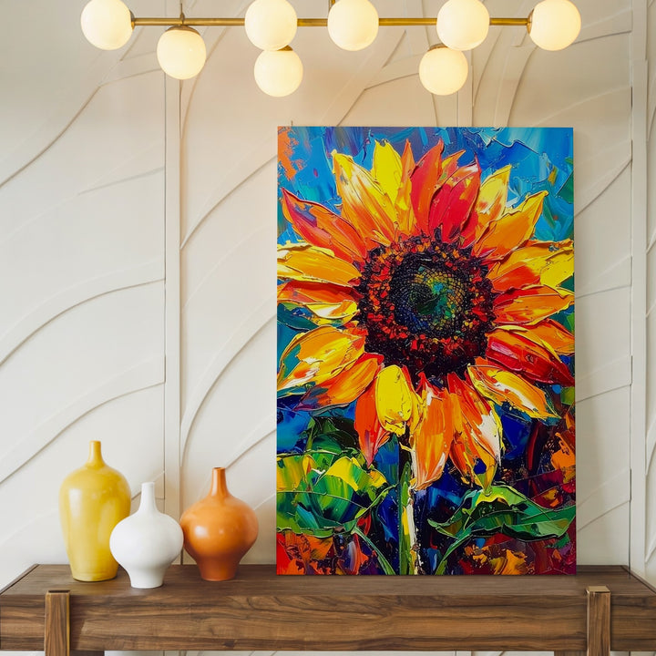 Bold Sunflower Impasto Canvas – Abstract Expressionist Floral Art - Gifitto