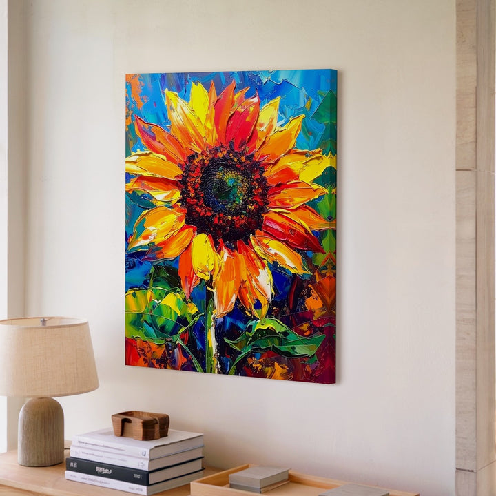 Bold Sunflower Impasto Canvas – Abstract Expressionist Floral Art - Gifitto