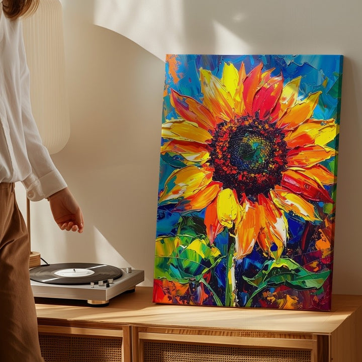 Bold Sunflower Impasto Canvas – Abstract Expressionist Floral Art - Gifitto