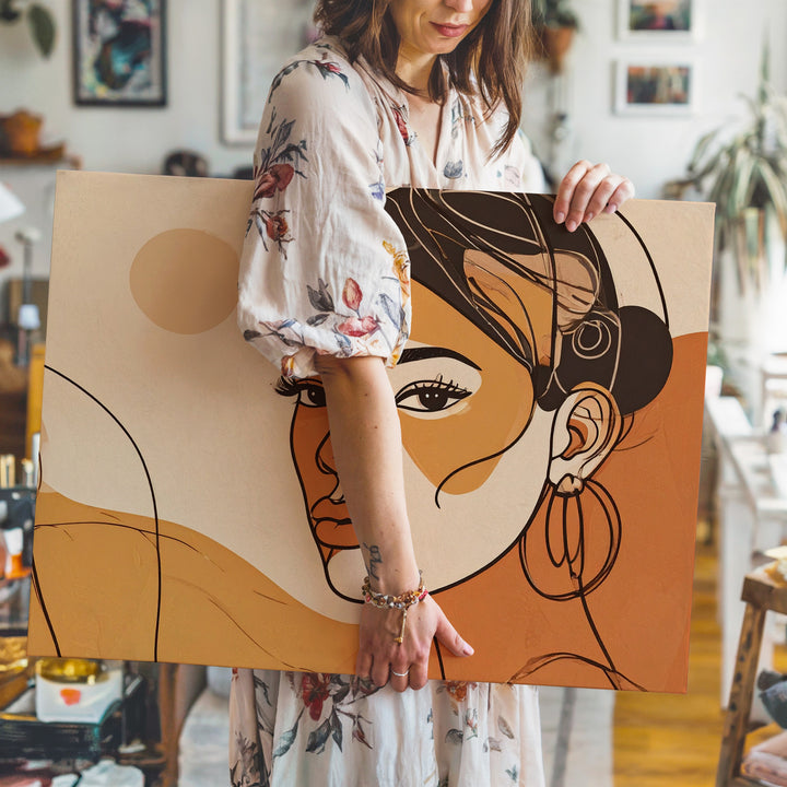Bold Femme Portrait Canvas – Abstract Female Face with Geometric Color Blocks - Gifitto