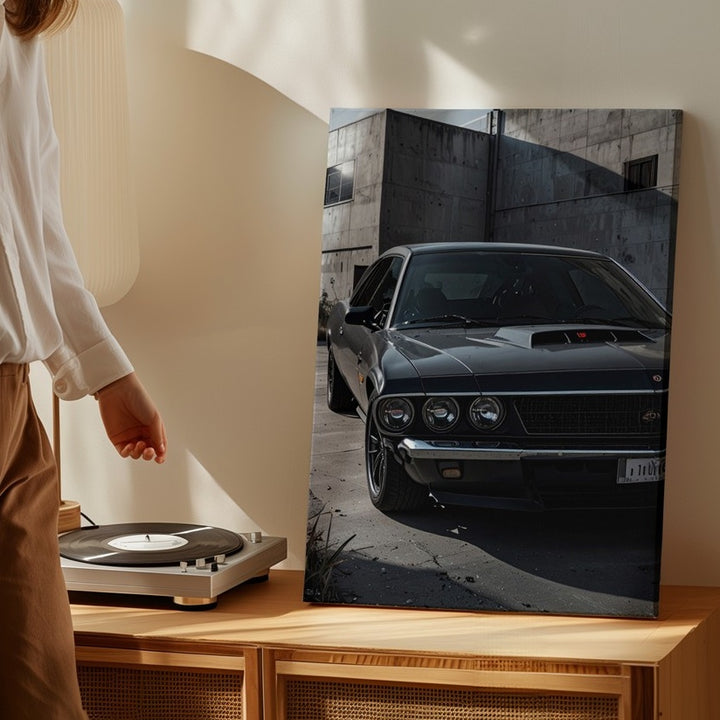 Urban Beast Canvas – Black Dodge Challenger Muscle Car Alley Scene - Gifitto