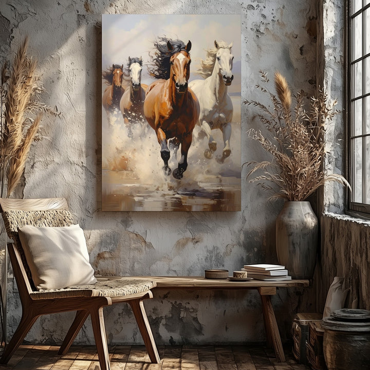 Wild Charge Canvas – Dynamic Herd of Horses in Motion - Gifitto