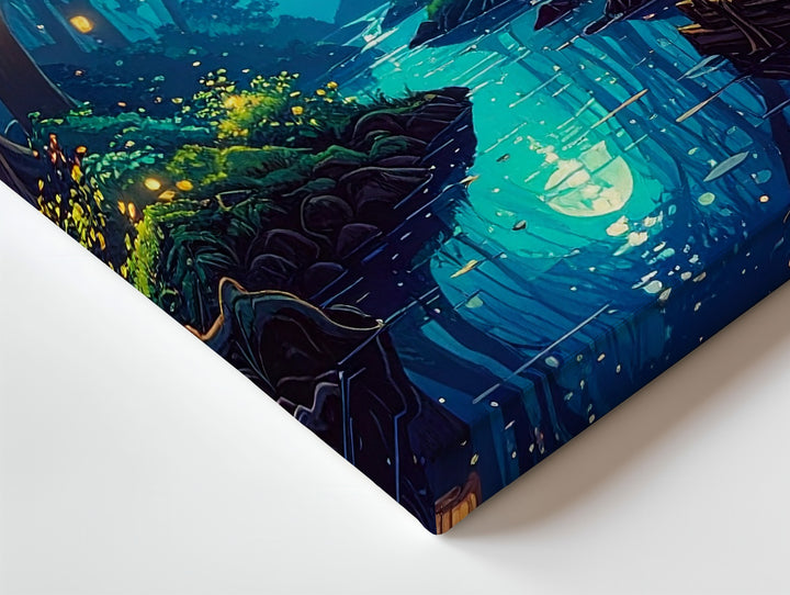 Enchanted Forest Lantern Canvas – Magical Creek and Mystical Path Wall Art - Gifitto