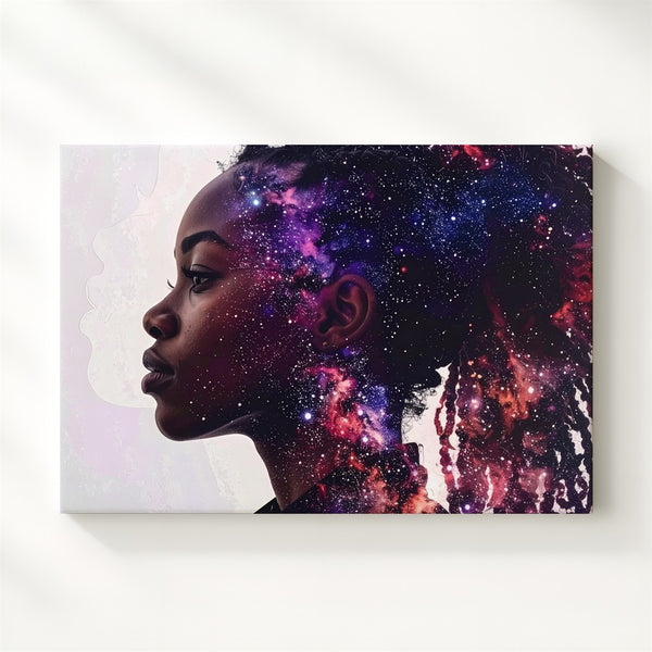 Inner Universe Silhouette Canvas – Cosmic Woman Profile with Galaxy Texture - Gifitto
