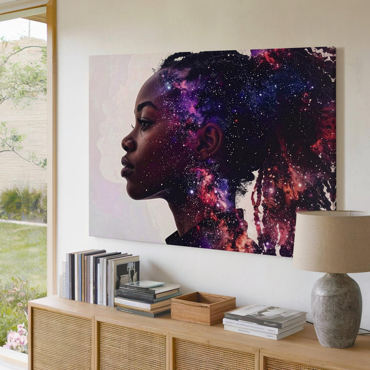 Inner Universe Silhouette Canvas – Cosmic Woman Profile with Galaxy Texture - Gifitto