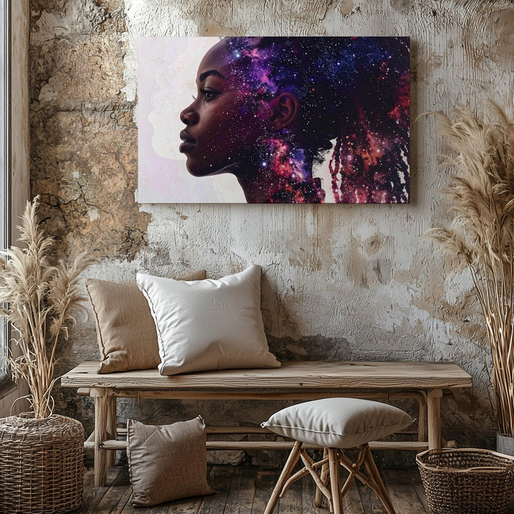 Inner Universe Silhouette Canvas – Cosmic Woman Profile with Galaxy Texture - Gifitto